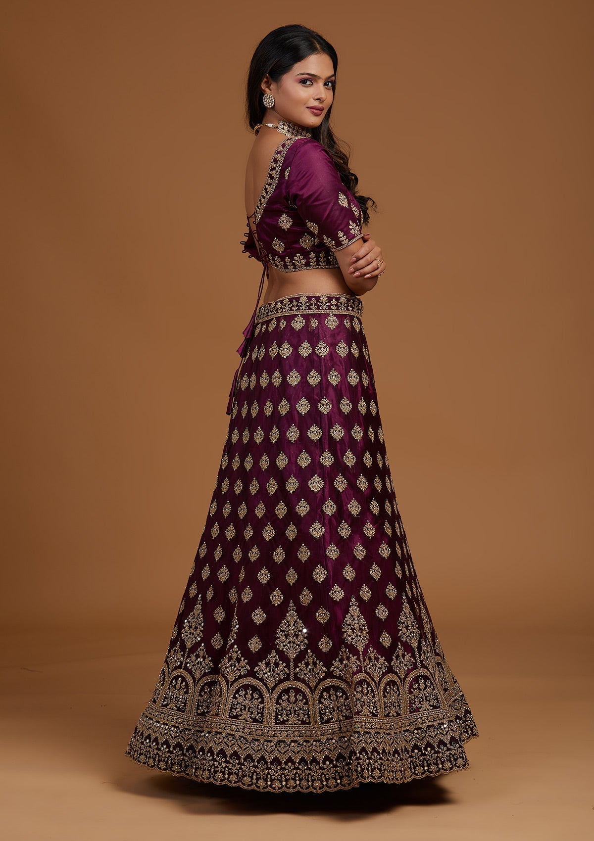 Purple Zariwork Net Designer Lehenga-Koskii