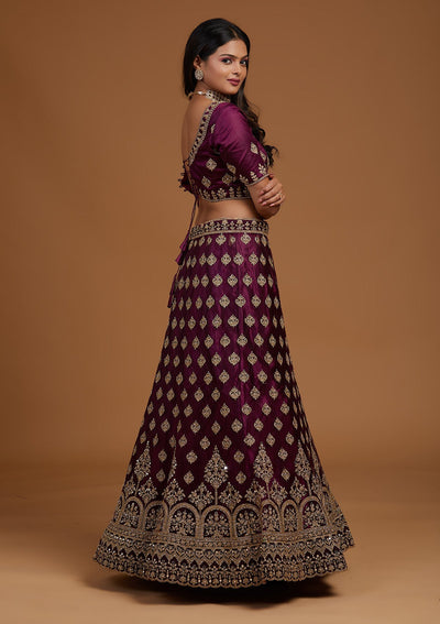 Purple Zariwork Net Designer Lehenga-Koskii