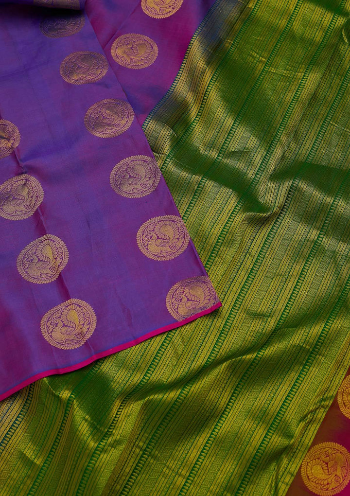 Purple Zariwork Pure Silk Designer Saree - koskii