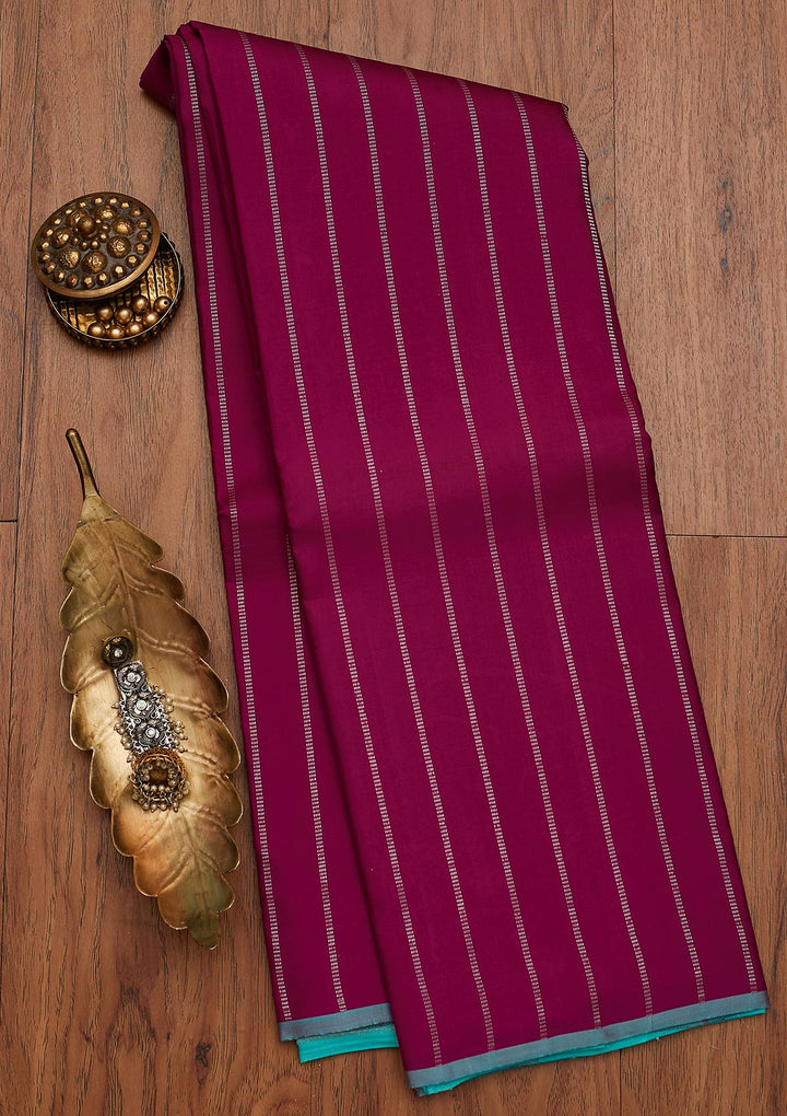 Purple Zariwork Pure Silk Designer Saree - koskii