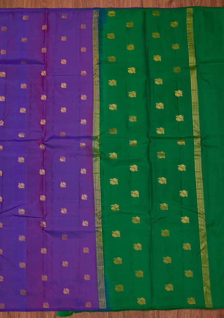 Purple Zariwork Pure Silk Designer Unstitched Saree - Koskii