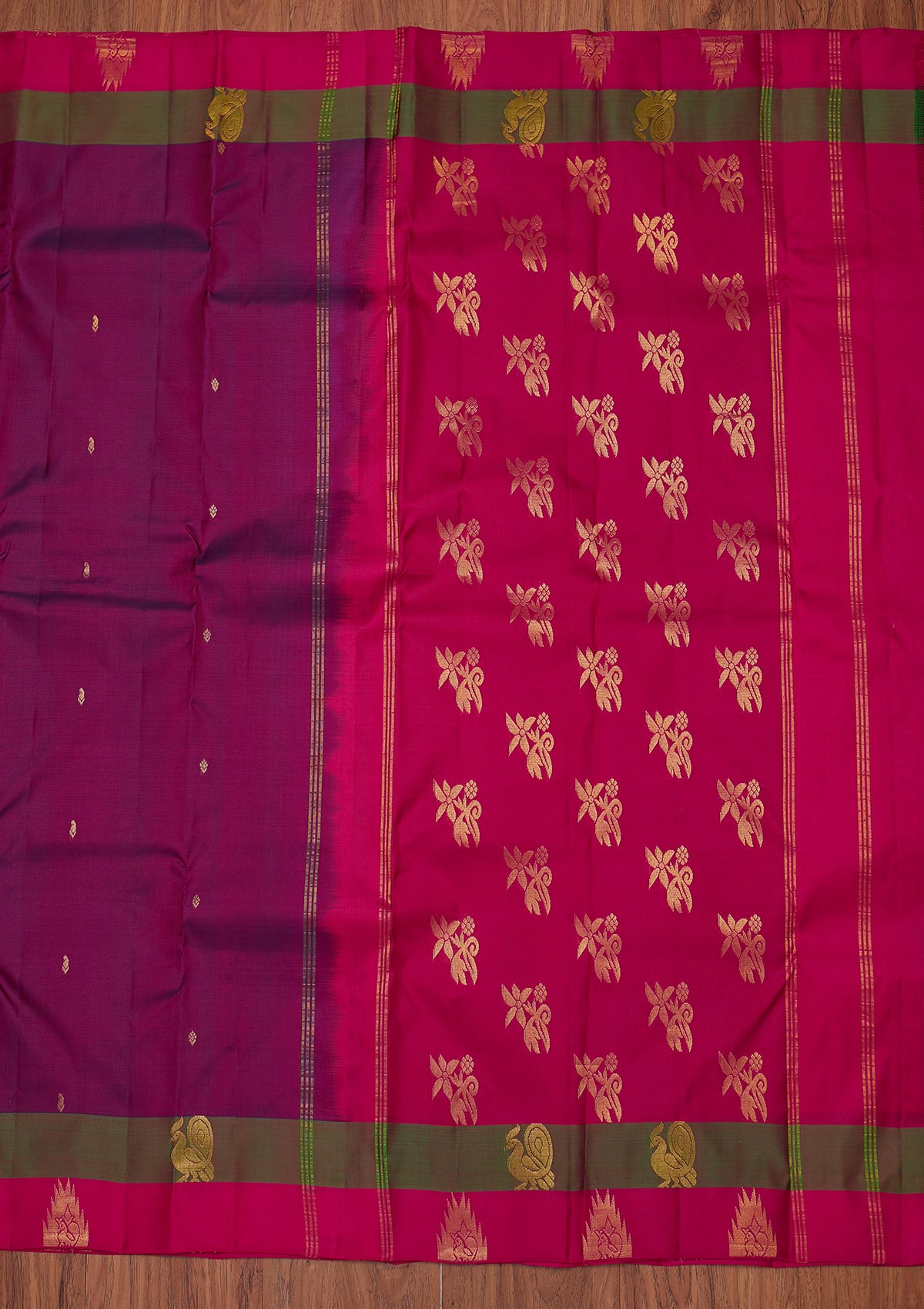 Purple Zariwork Pure Silk Designer Unstitched Saree - Koskii