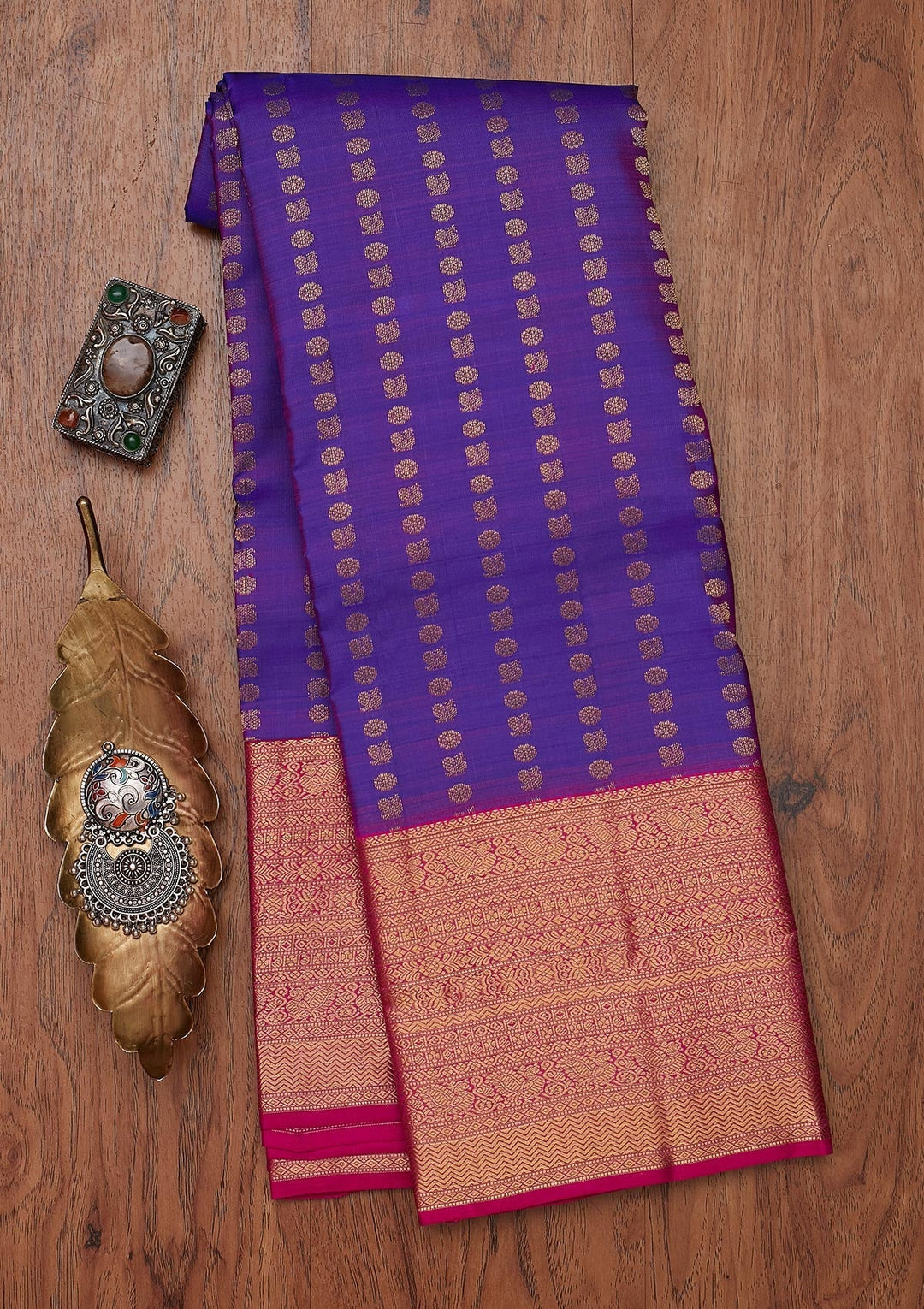 Purple Zariwork Pure Silk Designer Unstitched Saree - Koskii