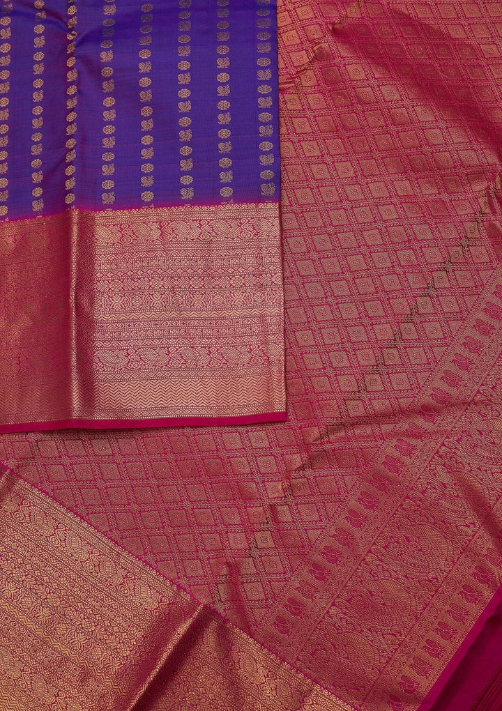 Purple Zariwork Pure Silk Designer Unstitched Saree - Koskii