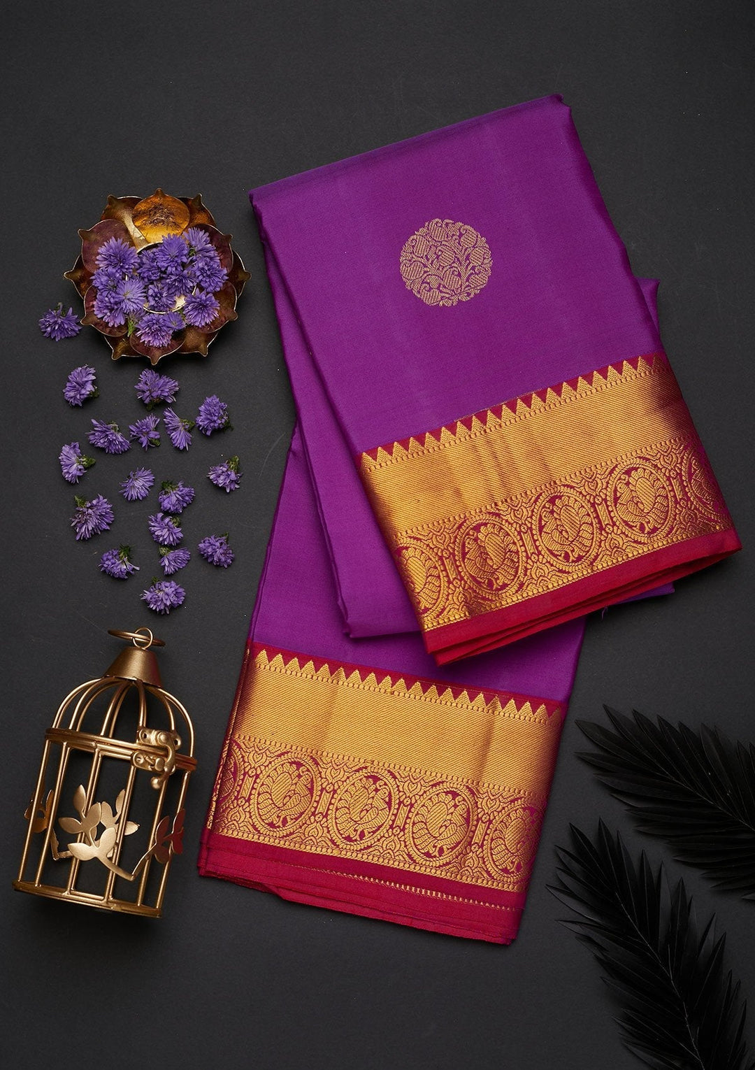 Purple Zariwork Pure Silk Designer Saree - Koskii