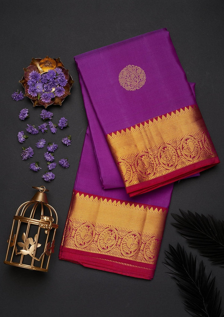 Purple Zariwork Pure Silk Designer Saree - Koskii