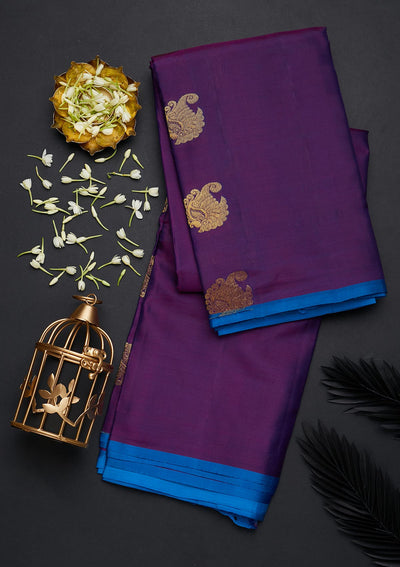 Purple Zariwork Pure Silk Designer Saree - Koskii