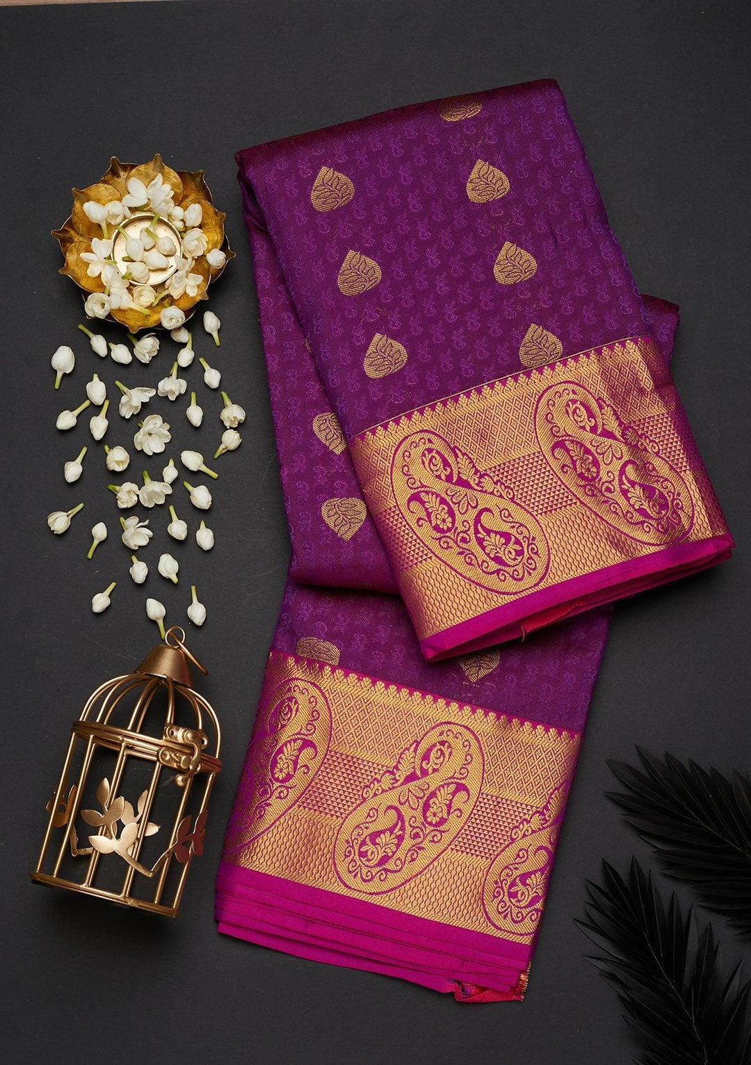 Purple Zariwork Pure Silk Designer Saree - Koskii