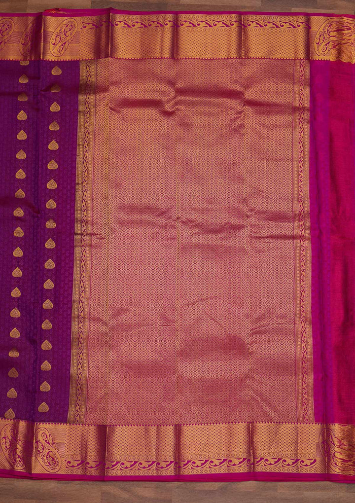 Purple Zariwork Pure Silk Designer Saree - Koskii