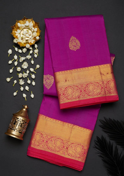 Purple Zariwork Pure Silk Designer Saree - Koskii