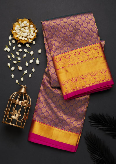 Purple Zariwork Pure Silk Designer Saree - Koskii