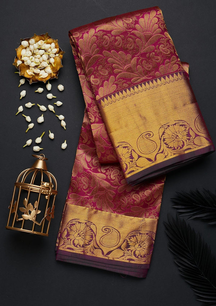 Purple Zariwork Pure Silk Designer Saree - Koskii
