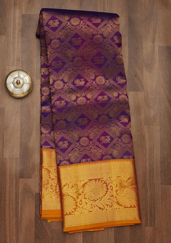 Purple Zariwork Pure Silk Saree-Koskii