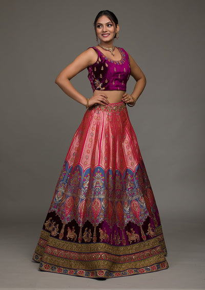 Purple Zariwork Raw Silk Lehenga-koskii