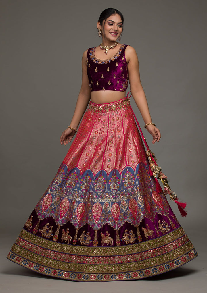 Purple Zariwork Raw Silk Lehenga-koskii