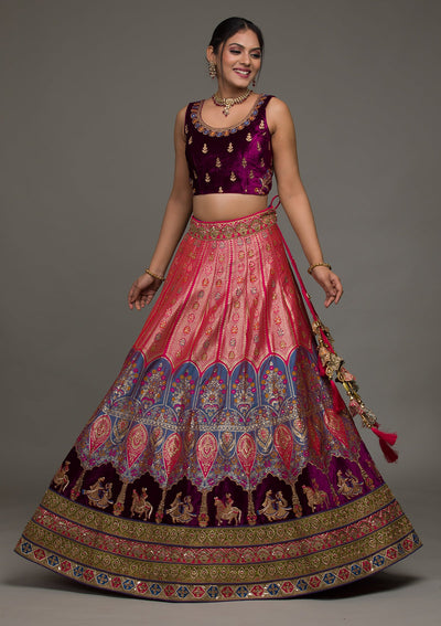 Purple Zariwork Raw Silk Lehenga-koskii