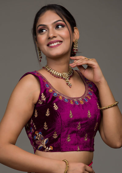 Purple Zariwork Raw Silk Lehenga-koskii