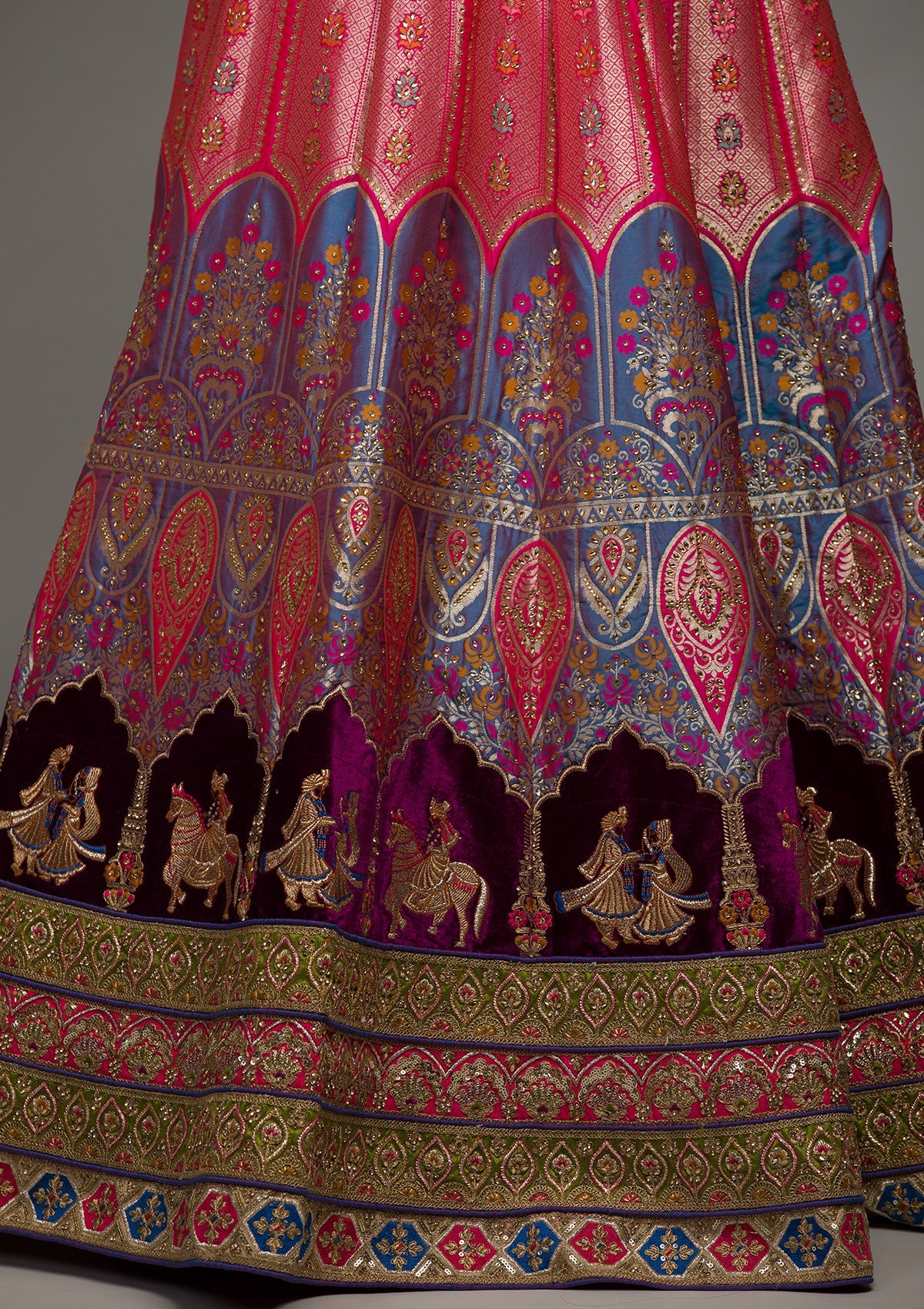 Purple Zariwork Raw Silk Lehenga-koskii