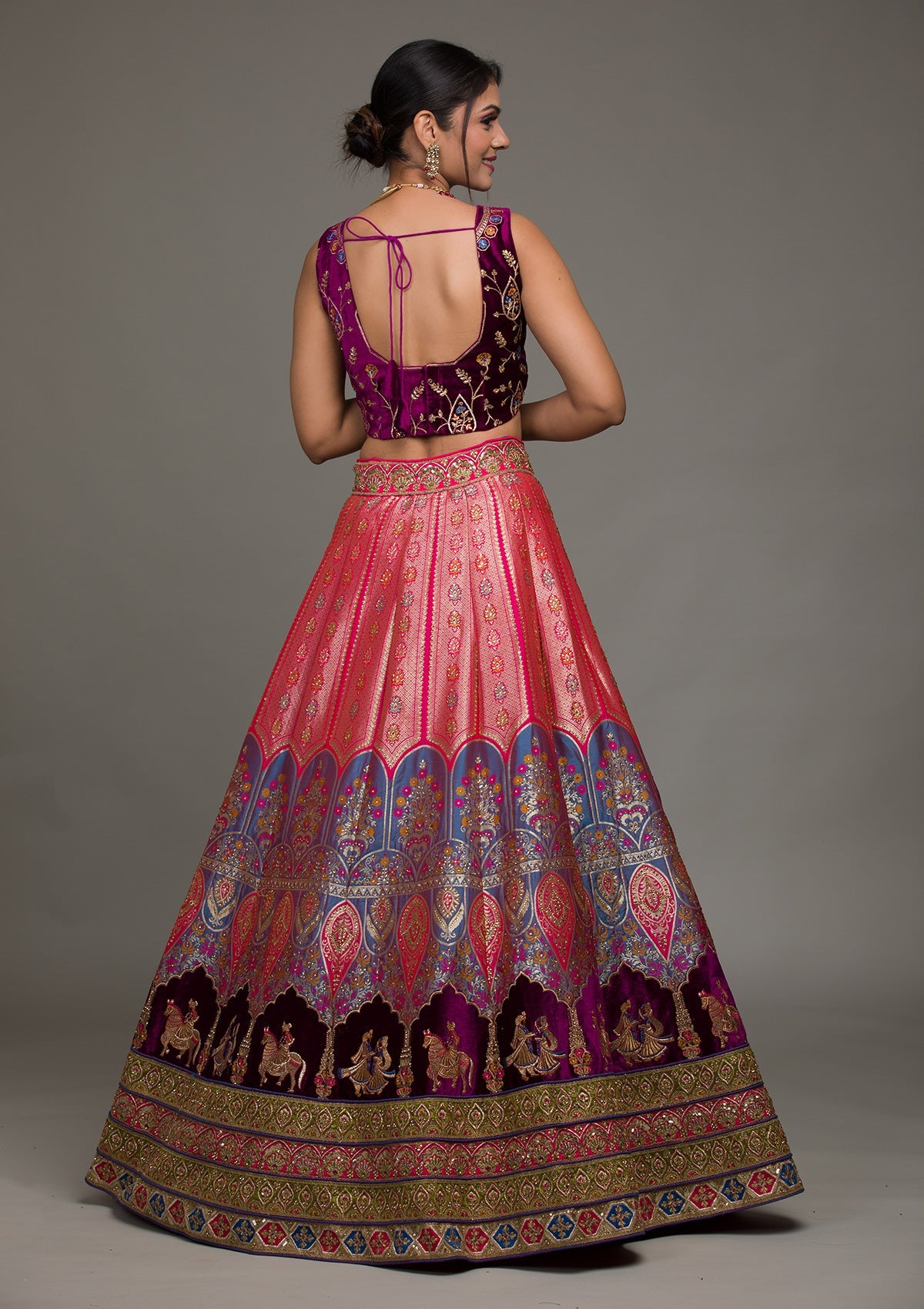 Purple Zariwork Raw Silk Lehenga-koskii