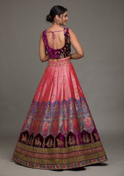 Purple Zariwork Raw Silk Lehenga-koskii