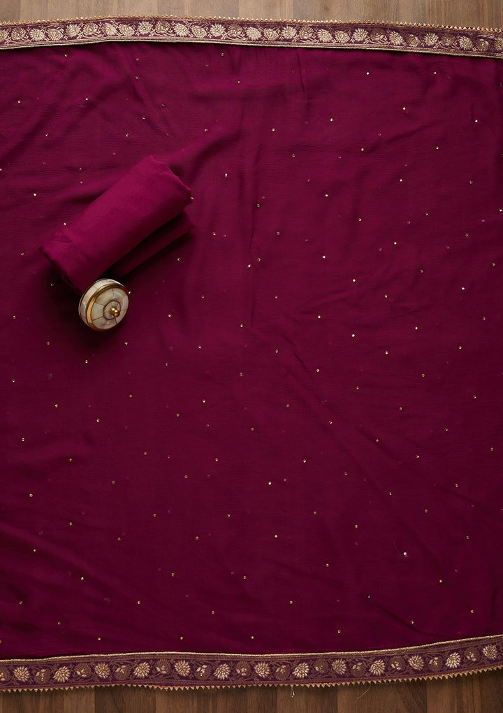 Purple Zariwork Raw Silk Unstitched Salwar Suit-Koskii