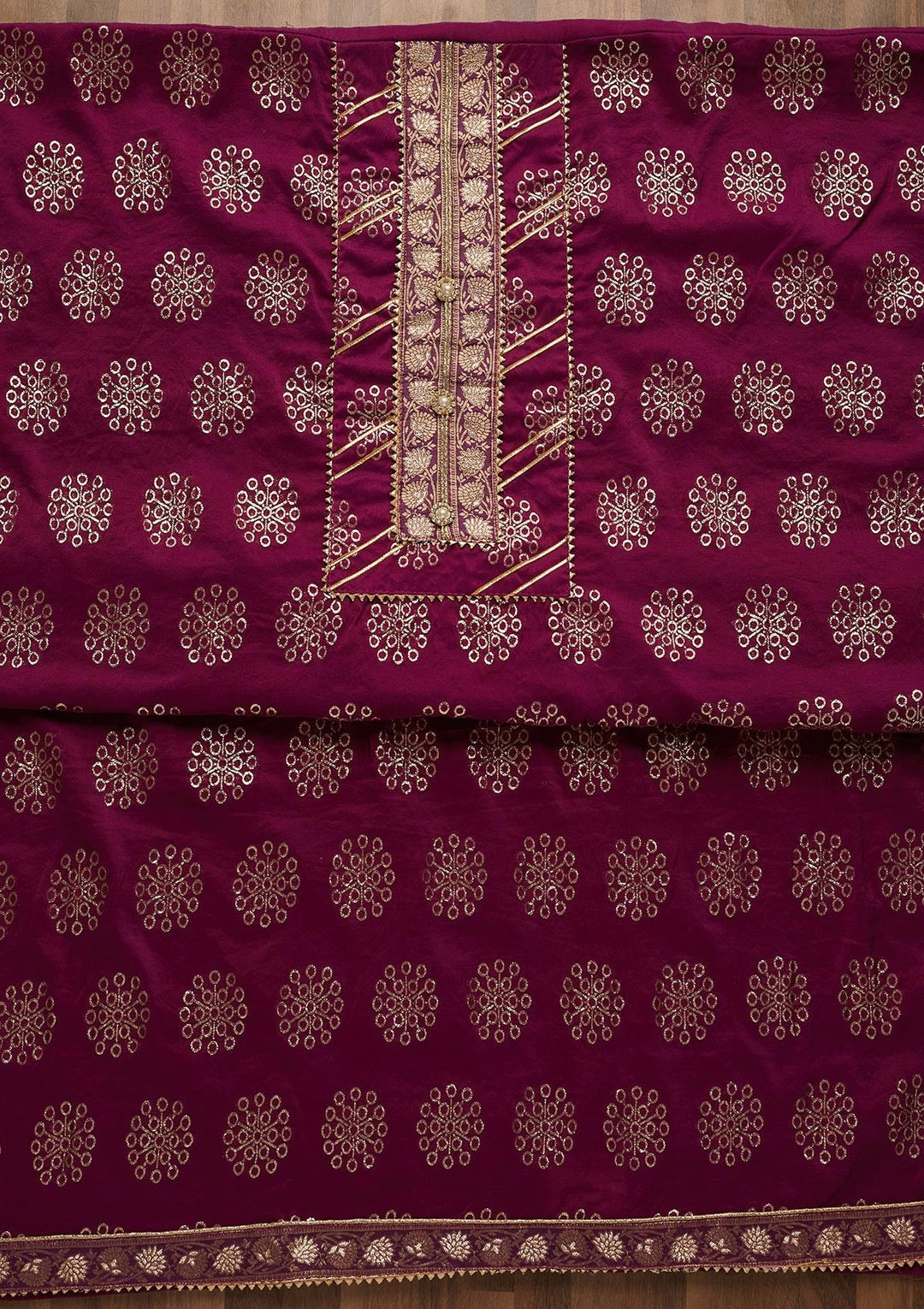 Purple Zariwork Raw Silk Unstitched Salwar Suit-Koskii