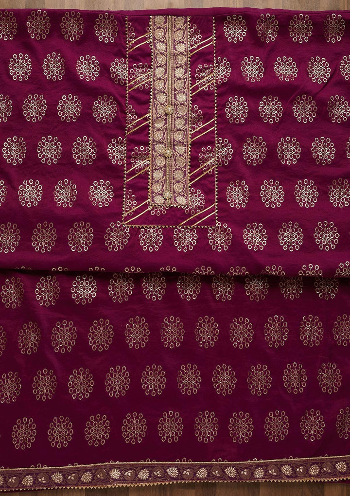 Purple Zariwork Raw Silk Unstitched Salwar Suit-Koskii