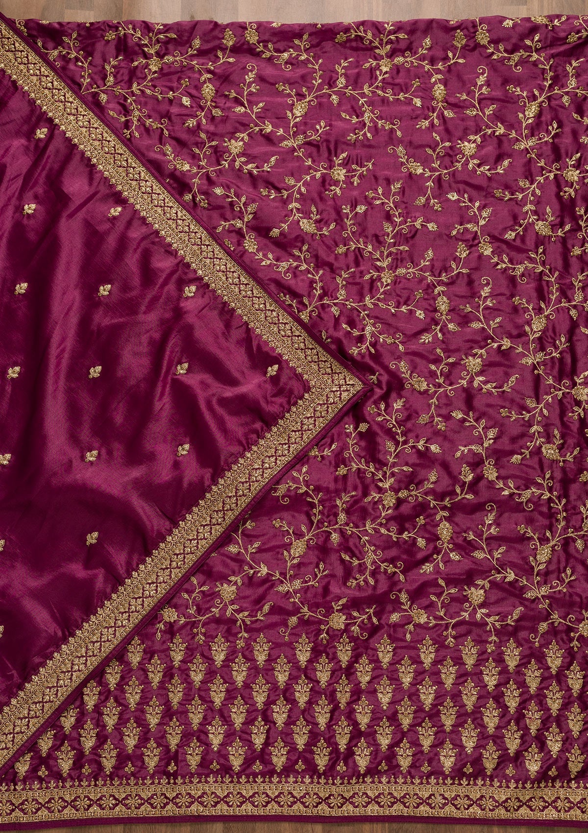 Purple Zariwork Raw Silk Unstitched Salwar Kameez-Koskii