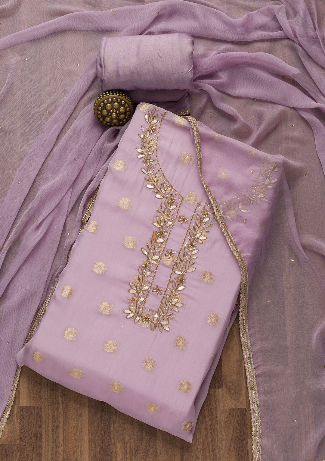 Purple Zariwork Semi Crepe Unstitched Salwar Suit-Koskii