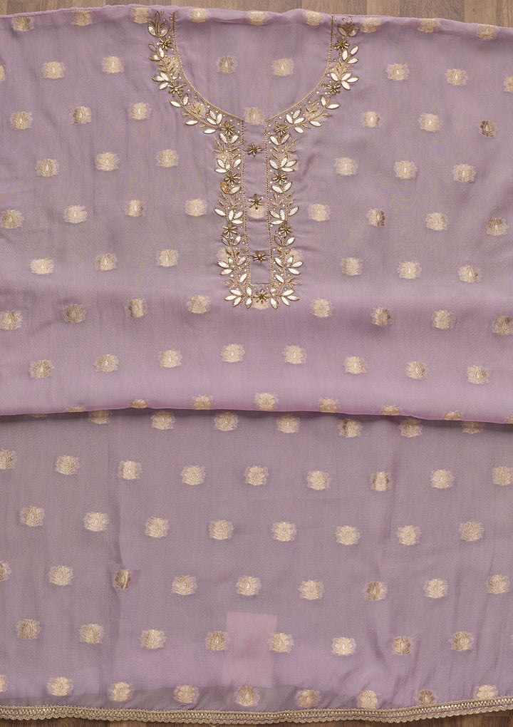 Purple Zariwork Semi Crepe Unstitched Salwar Suit-Koskii