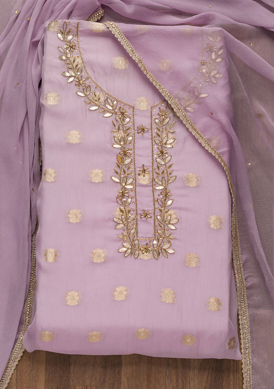 Purple Zariwork Semi Crepe Unstitched Salwar Suit-Koskii