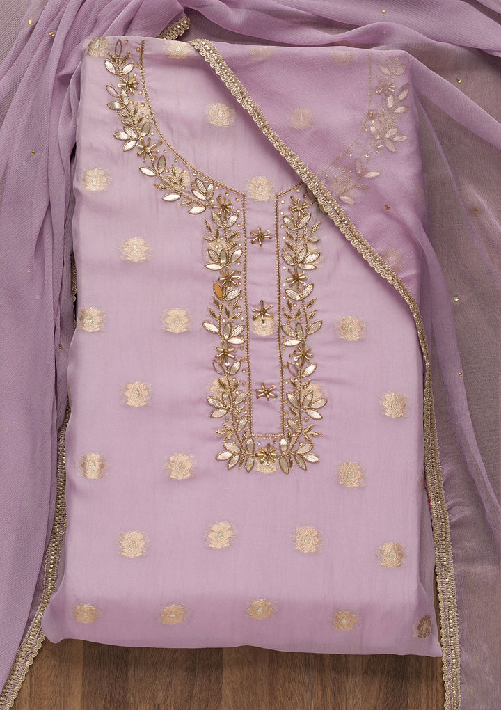 Purple Zariwork Semi Crepe Unstitched Salwar Suit-Koskii