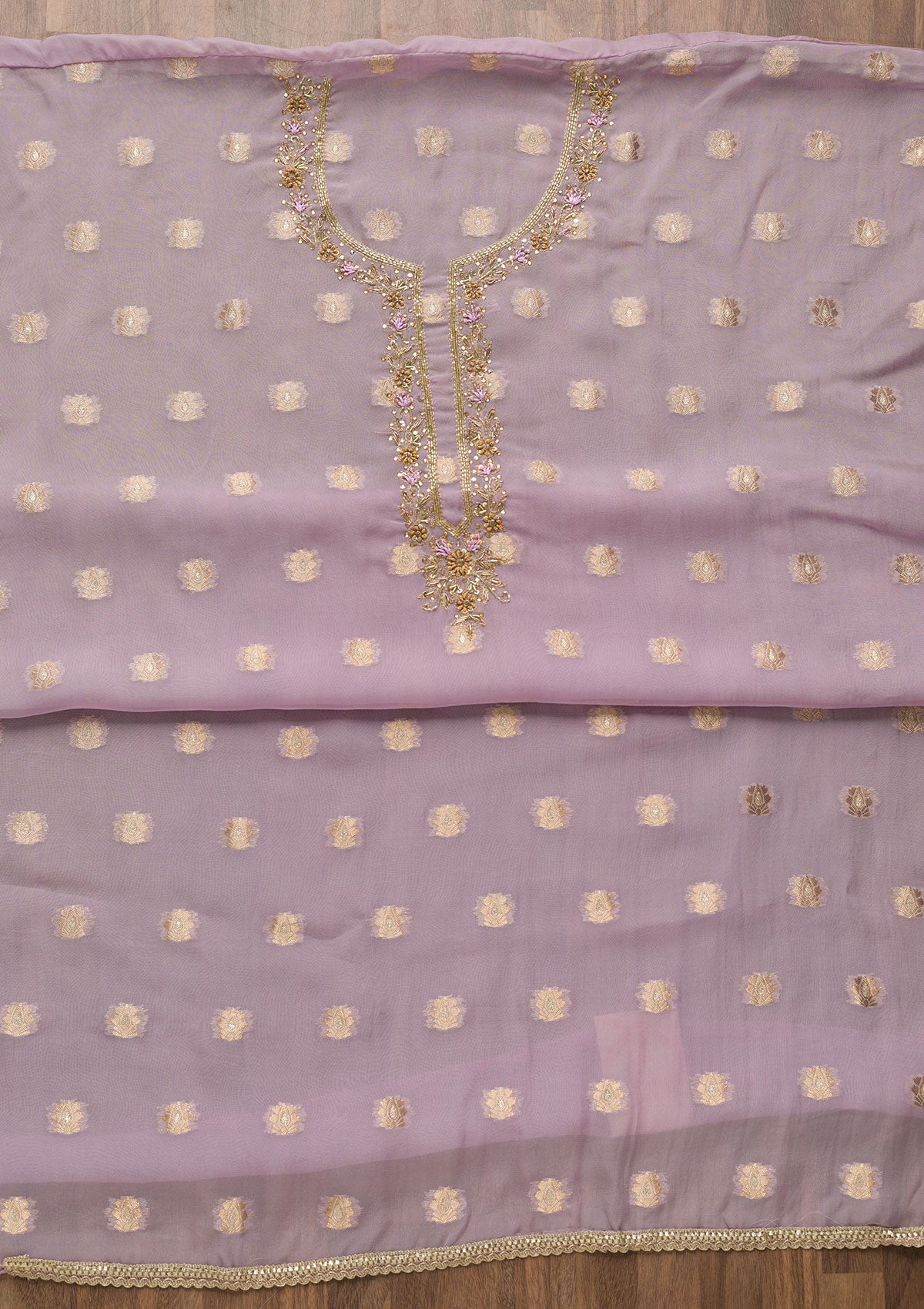 Purple Zariwork Semi Crepe Unstitched Salwar Suit-Koskii