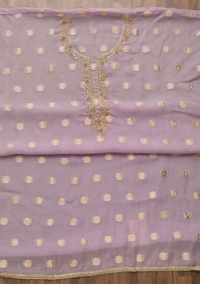 Purple Zariwork Semi Crepe Unstitched Salwar Suit-Koskii