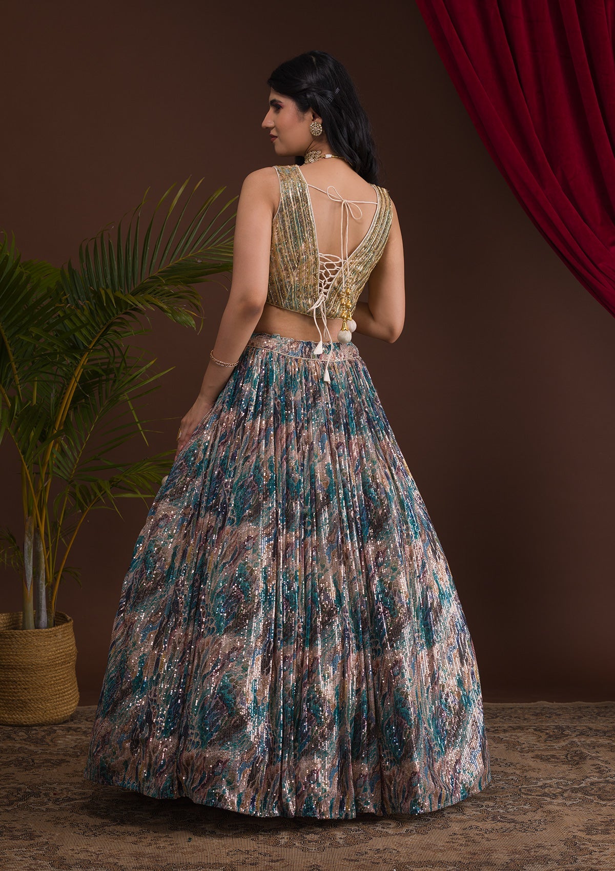 Rama Green Cutdana Net Readymade Lehenga-Koskii