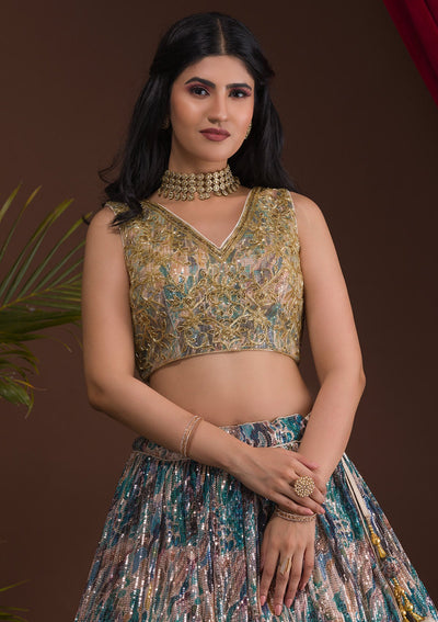 Rama Green Cutdana Net Readymade Lehenga-Koskii