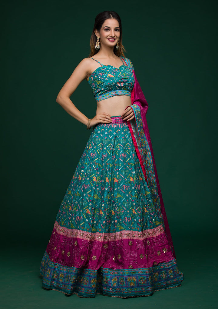 Rama Green Gotapatti Art Silk Lehenga-koskii
