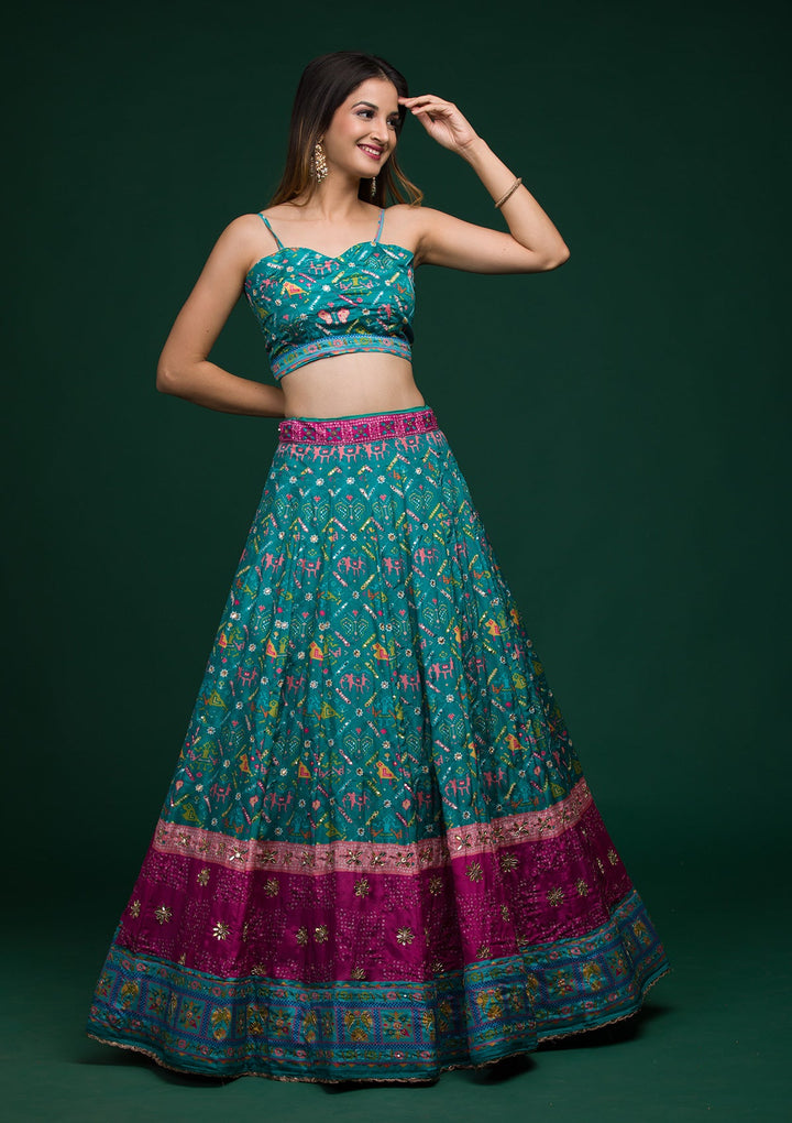Rama Green Gotapatti Art Silk Lehenga-koskii