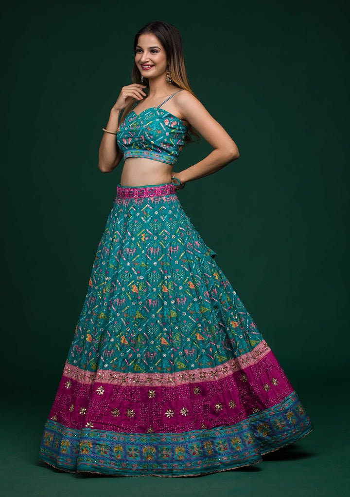 Rama Green Gotapatti Art Silk Lehenga-koskii