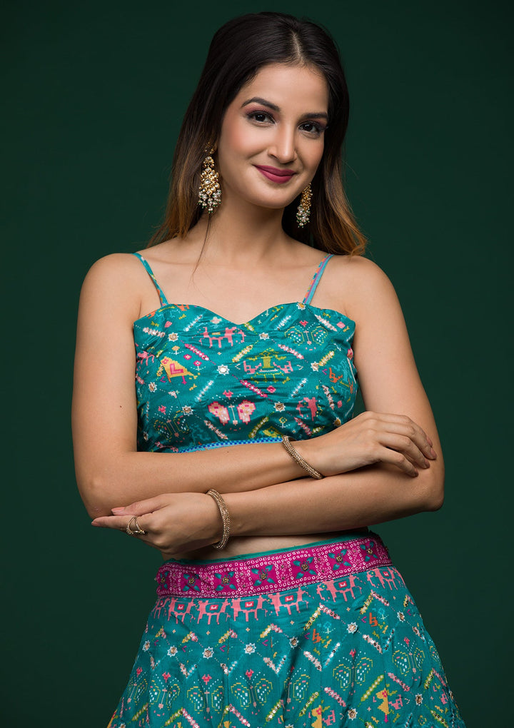 Rama Green Gotapatti Art Silk Lehenga-koskii