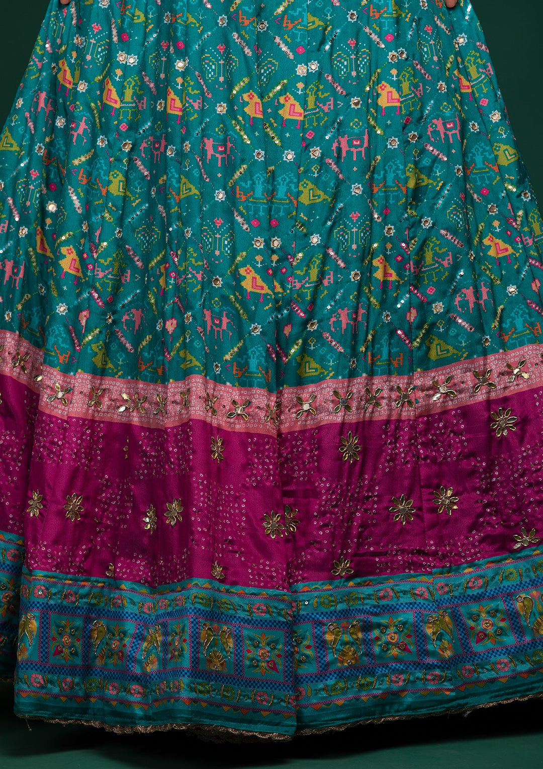 Rama Green Gotapatti Art Silk Lehenga-koskii