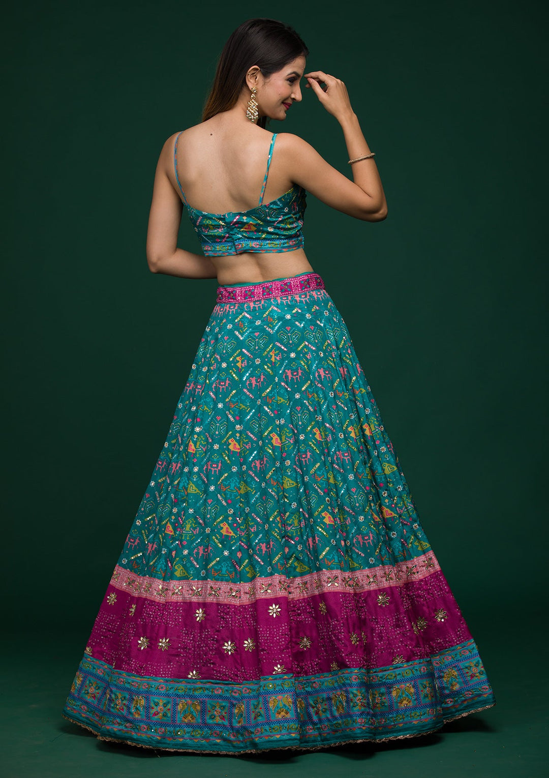 Rama Green Gotapatti Art Silk Lehenga-koskii