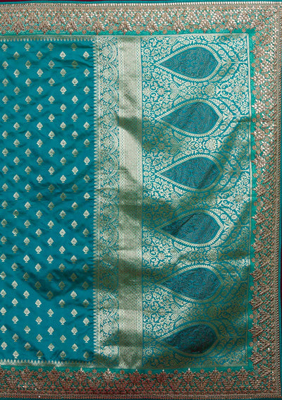 Rama Green Gotapatti Art Silk Designer Saree - Koskii