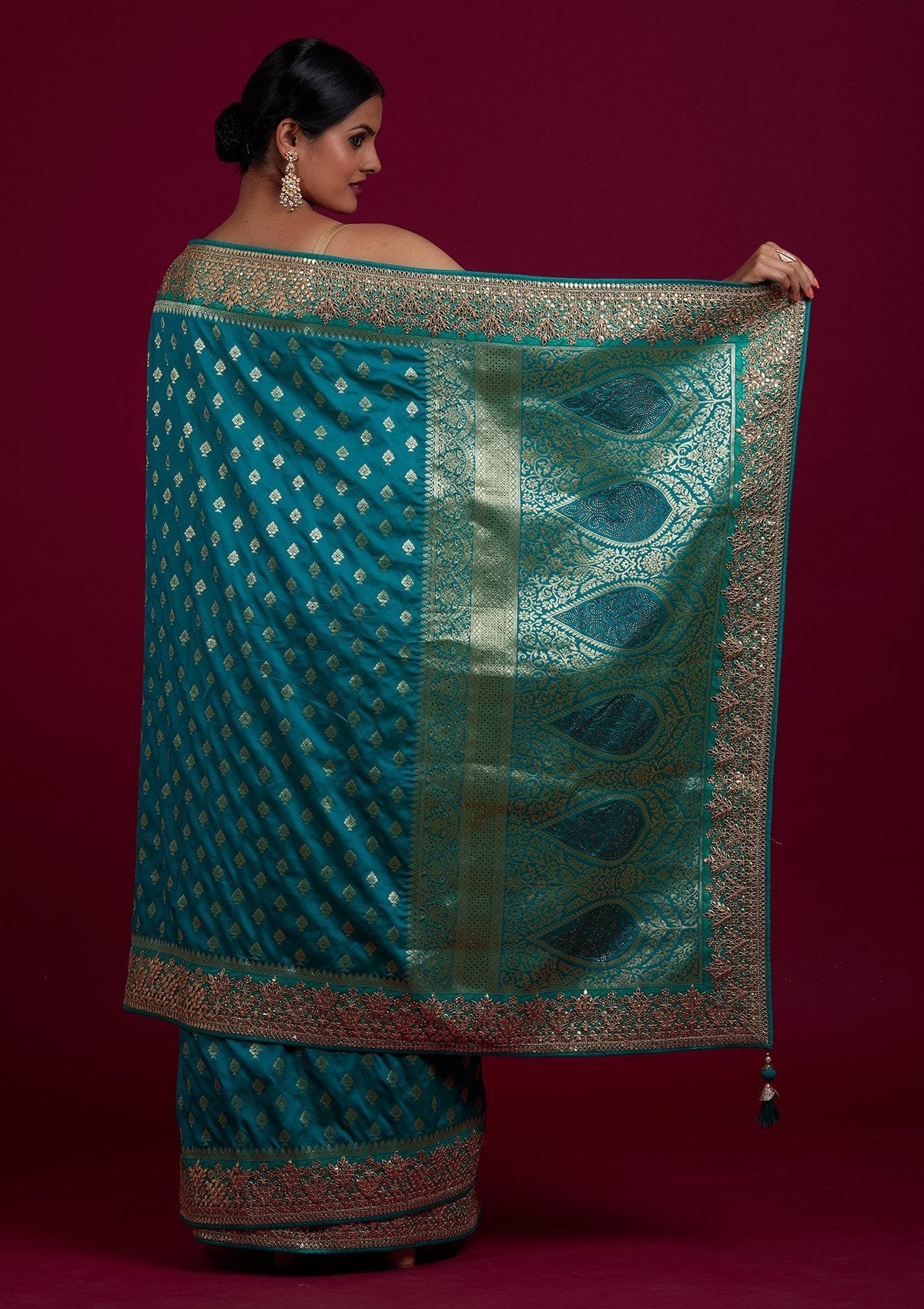 Rama Green Gotapatti Art Silk Designer Saree - Koskii