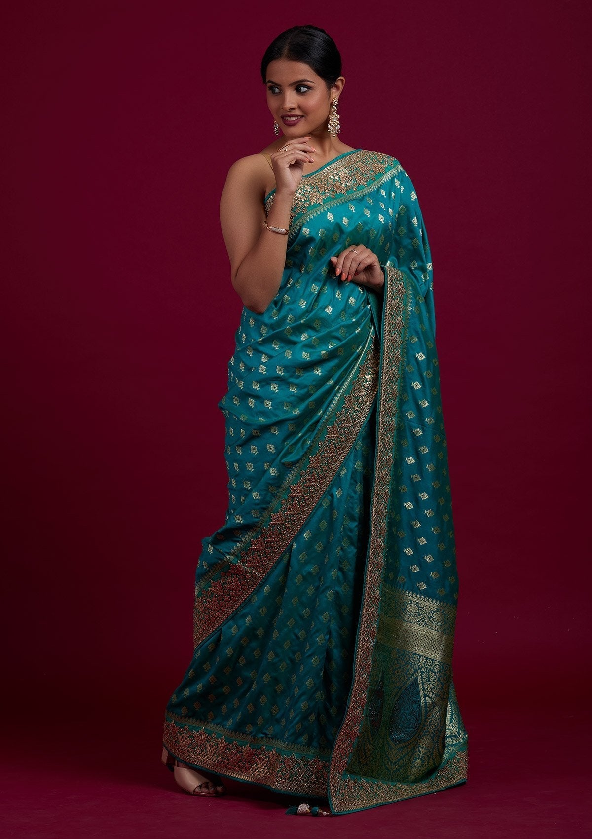 Rama Green Gotapatti Art Silk Designer Saree - Koskii