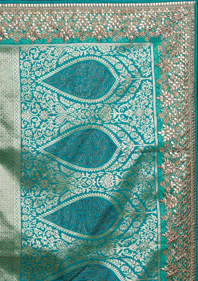 Rama Green Gotapatti Art Silk Designer Saree - Koskii