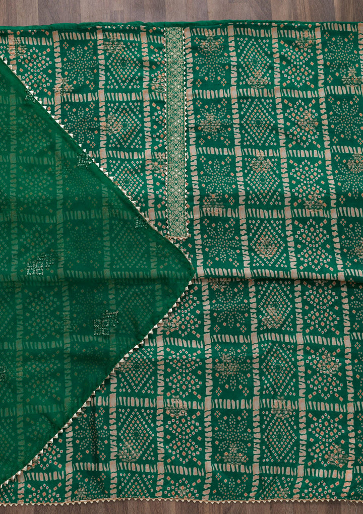 Rama Green Bandhani Semi Crepe Unstitched Salwar Suit-Koskii