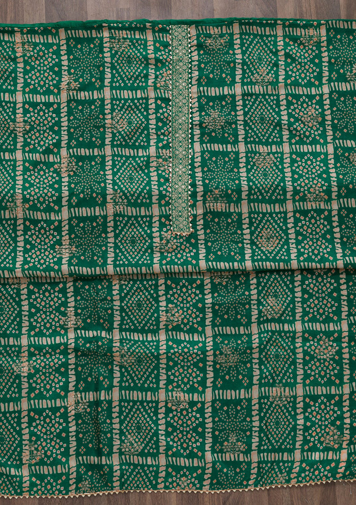 Rama Green Bandhani Semi Crepe Unstitched Salwar Suit-Koskii