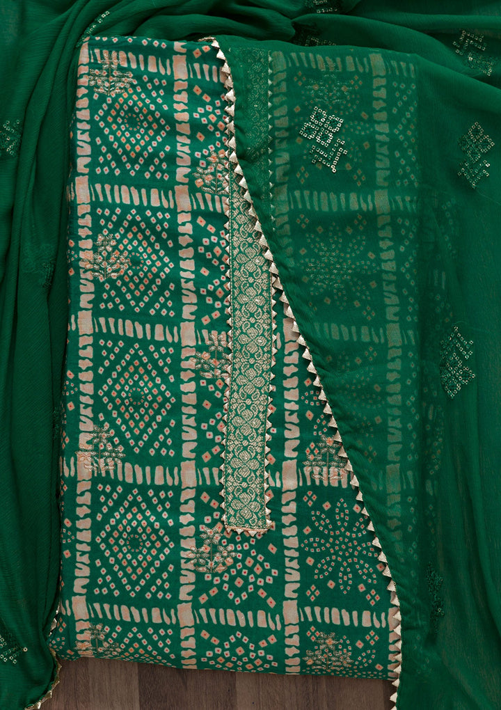 Rama Green Bandhani Semi Crepe Unstitched Salwar Suit-Koskii