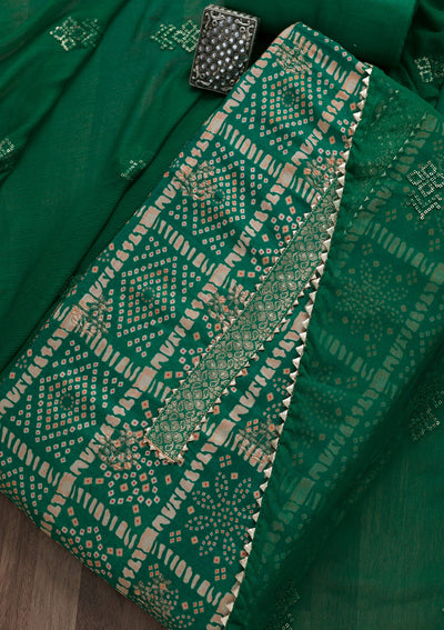 Rama Green Bandhani Semi Crepe Unstitched Salwar Suit-Koskii